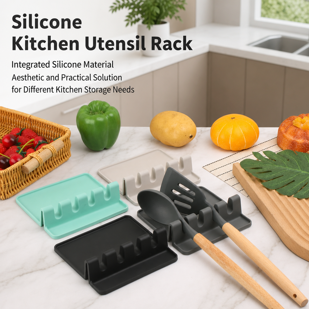 Silicone Kitchen Utensil Rest, Multi Slot Spoon Holder