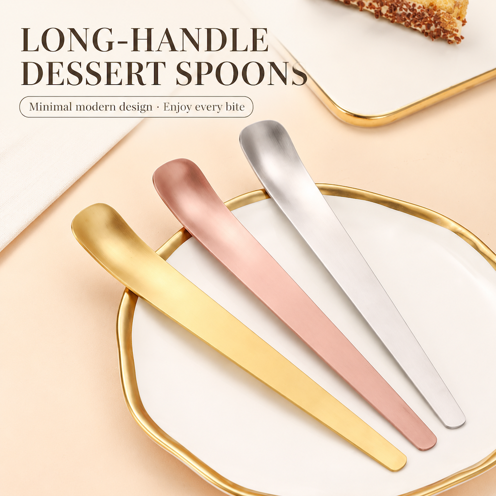 Stainless Steel Ice Cream Spoon, Long Handle Dessert Spoon