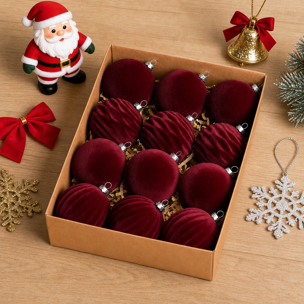 Christmas Velvet Ball Ornament Plush Holiday Tree Decoration