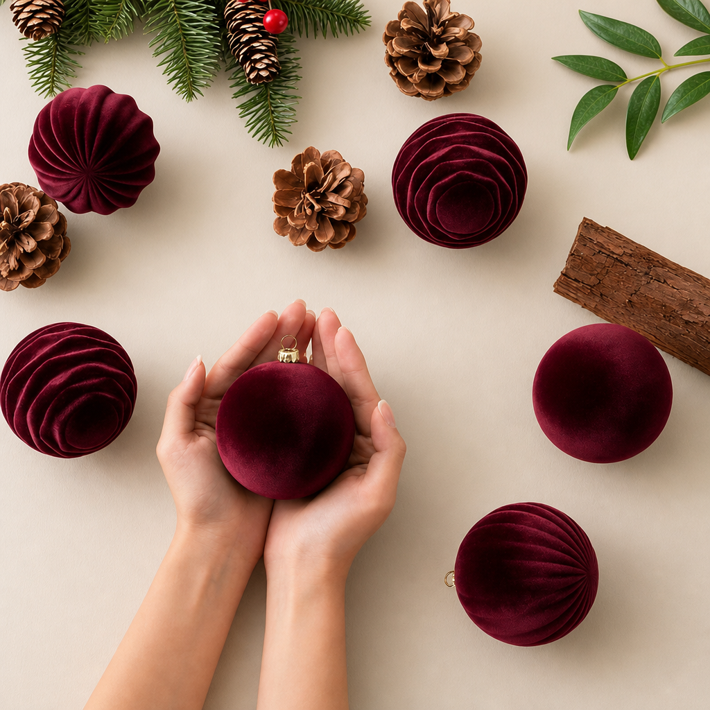 Christmas Velvet Ball Ornament Plush Holiday Tree Decoration