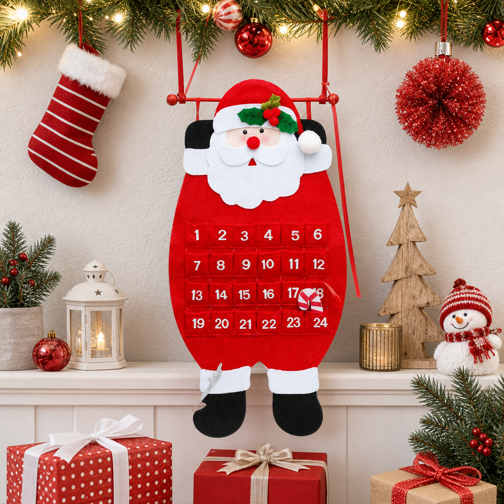 Christmas Felt Countdown Calendar Santa Snowman Reindeer Hanging Decoration