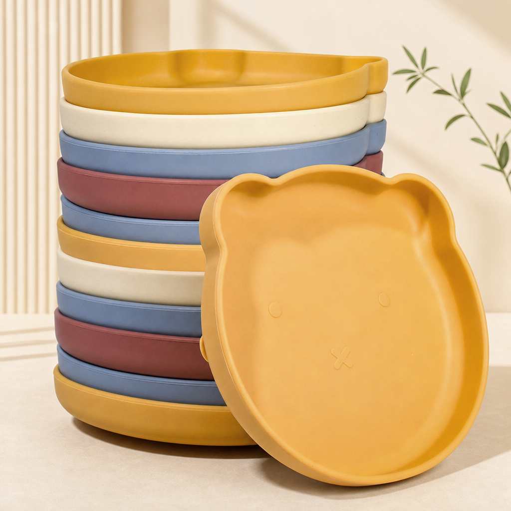 Bear Shaped Silicone Baby Plate Suction Toddler Feeding Dish