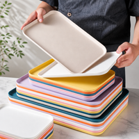 Wheat Straw Plastic Large Rectangular Serving Tray BBQ Food Display Plate