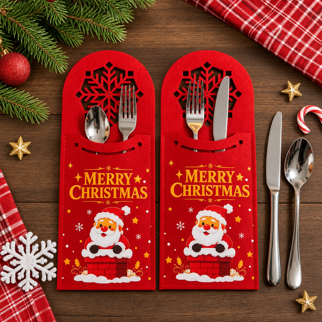 Christmas Felt Cutlery Holder Santa Claus Silverware Pocket Holiday Table Decoration