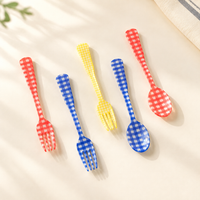 Vintage Red Gingham Dessert Fork Spoon, French Style Plastic Utensil