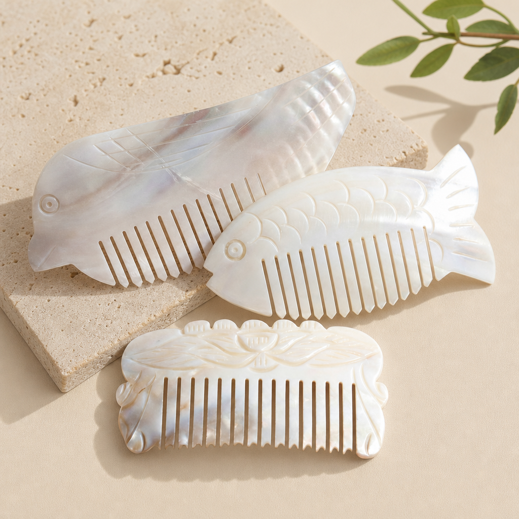 Natural Shell Fish Shape Hair Comb, Scalp Massage Gua Sha Tool