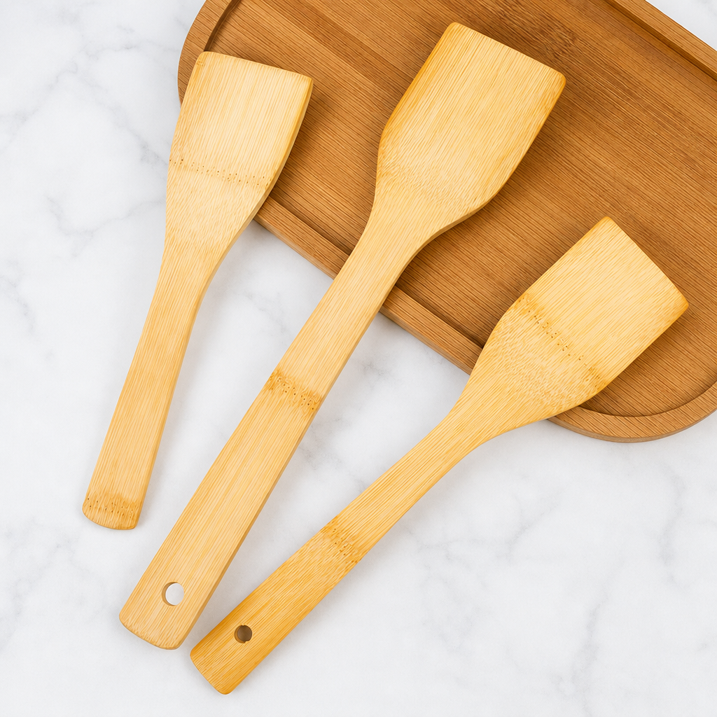 Natural Bamboo Cooking Spatula with Long Handle