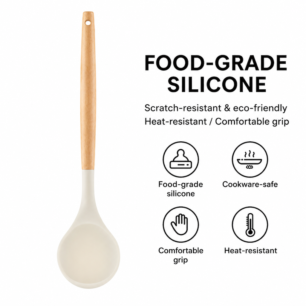 Heat Resistant Silicone Spatula with Wooden Handle