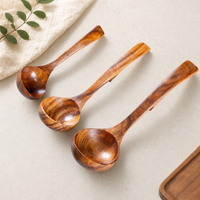 Natural Teak Wood Soup Ladle Long Handle Wooden Serving Spoon