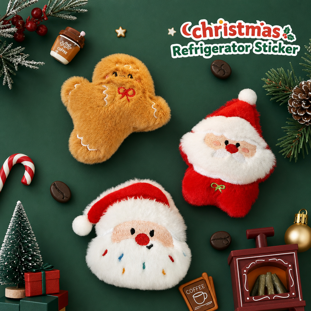 Cute Plush Christmas Fridge Magnet Santa Snowman Reindeer Tree Holiday Refrigerator Decoration