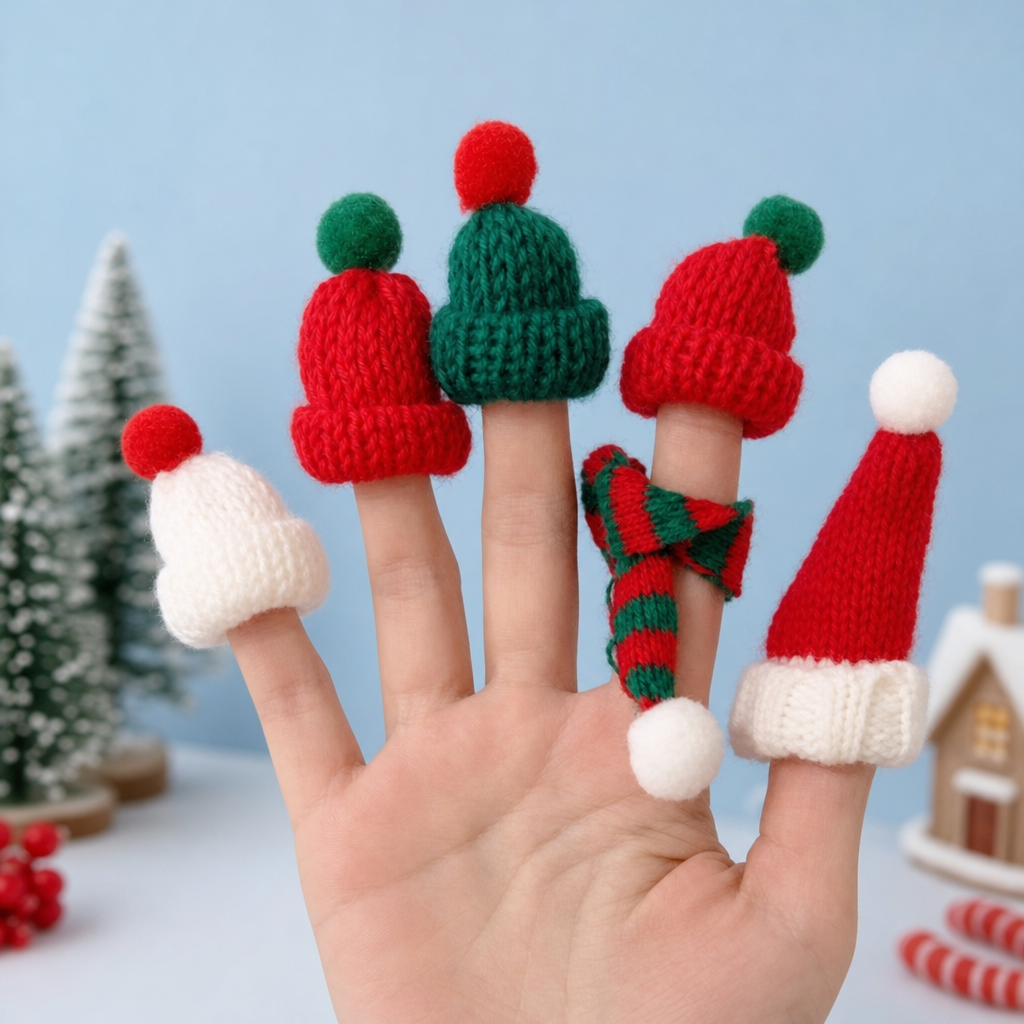 Mini Knitted Christmas Finger Hat Cute Santa Elf Tree Finger Accessories