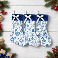 Royal Blue Plush Christmas Stocking with Bow Festive Hanging Gift Bag
