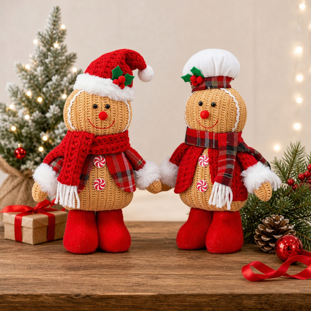 Christmas Gingerbread Chef Doll Plush Holiday Figurine Cute Tabletop Decoration
