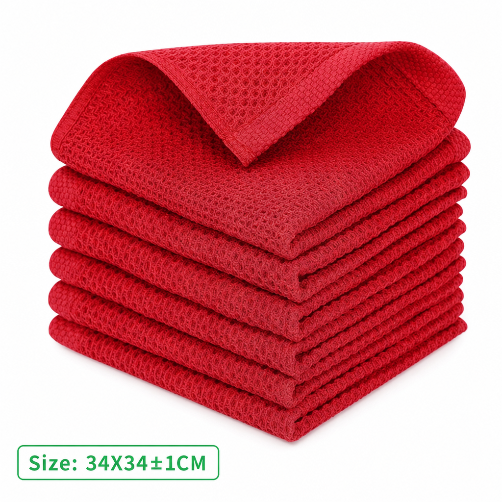 Waffle Weave Cotton Kitchen Dish Cloth Absorbent Cleaning Towel with Hanging Loop