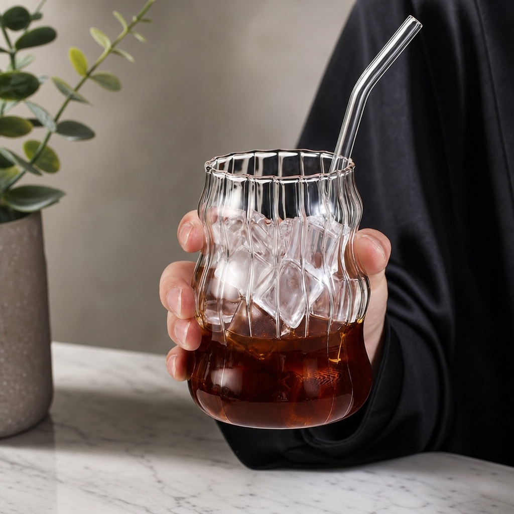 Spiral Ribbed Borosilicate Glass Cup Large Capacity Textured Tumbler