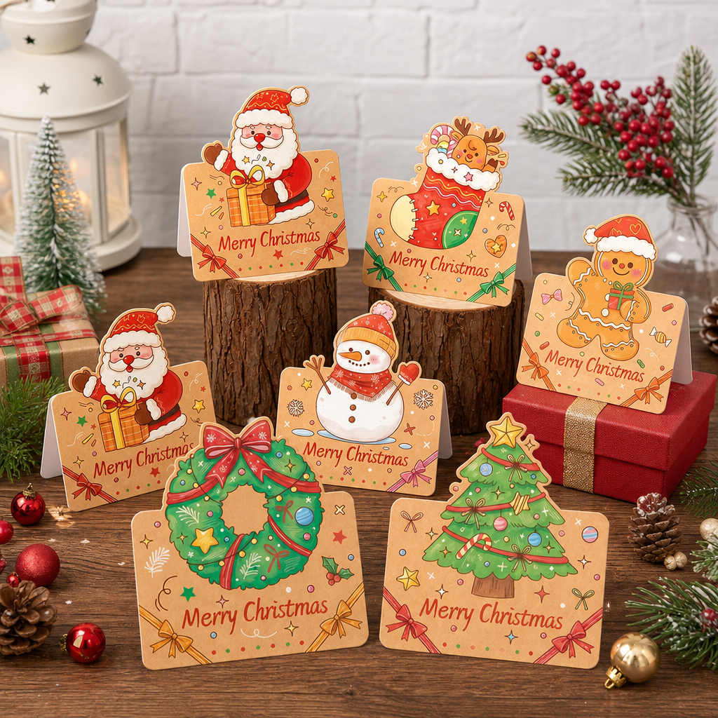 Vintage Kraft Paper Christmas Greeting Card and Envelope Set