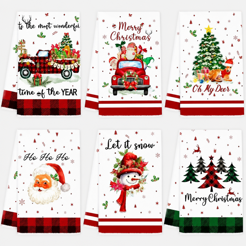 Christmas Microfiber Kitchen Dish Towel 40x60cm Soft Absorbent Holiday Tea Towel