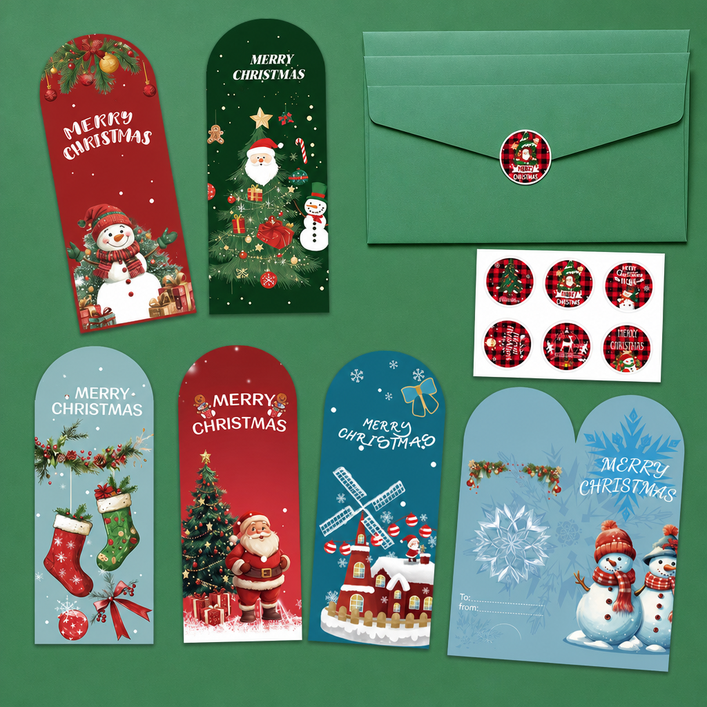 Christmas Greeting Card Gift Set Cute Holiday Message Cards with Envelopes and Decorative Stickers