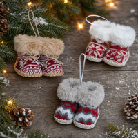 Mini Knitted Christmas Boot Ornament Cozy Plush Holiday Stocking Hanging Decoration