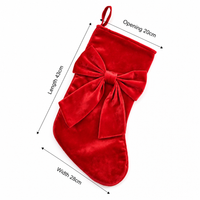 Velvet Christmas Stocking with Large Bow Elegant Solid Color Hanging Holiday Gift Bag
