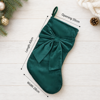 Velvet Christmas Stocking with Large Bow Elegant Solid Color Hanging Holiday Gift Bag