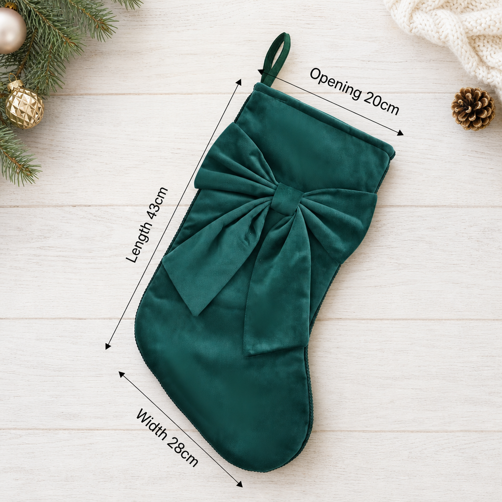 Velvet Christmas Stocking with Large Bow Elegant Solid Color Hanging Holiday Gift Bag
