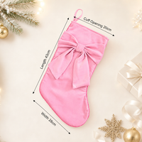 Velvet Christmas Stocking with Large Bow Elegant Solid Color Hanging Holiday Gift Bag