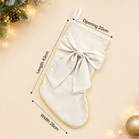 Velvet Christmas Stocking with Large Bow Elegant Solid Color Hanging Holiday Gift Bag