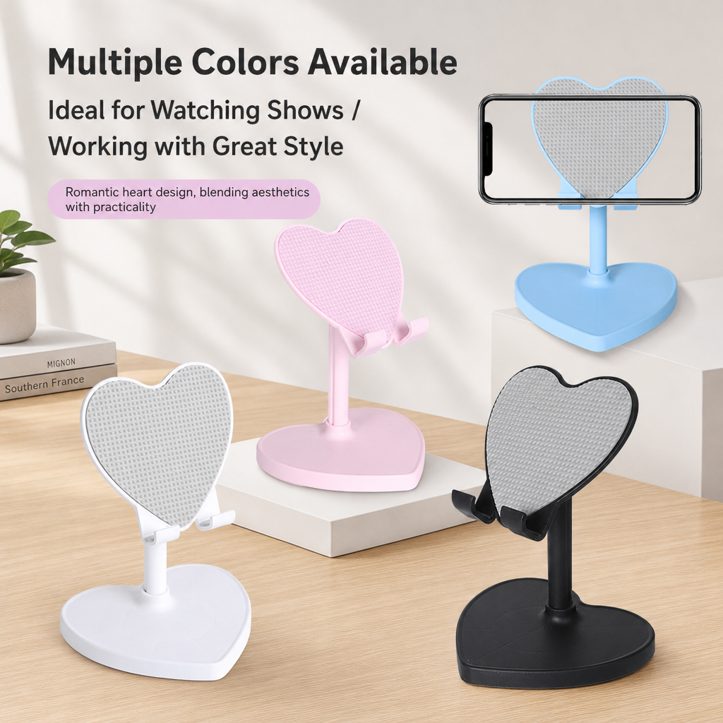 Cute Heart Shaped Desktop Phone Holder Mini Adjustable Mobile Stand