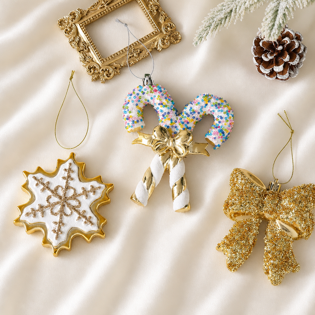 Glitter Snowflake and Bow Christmas Ornaments