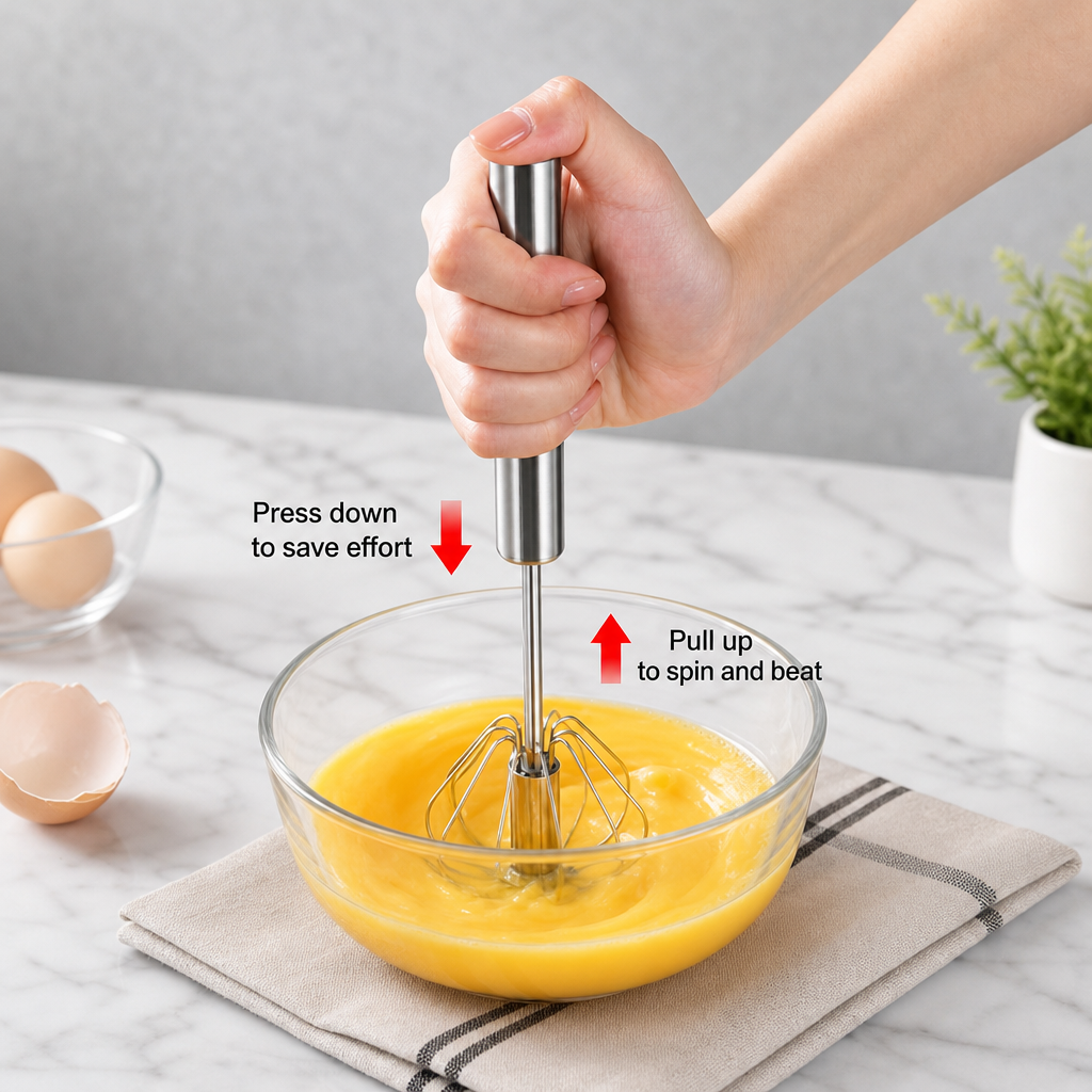 Stainless Steel Semi Automatic Push Whisk Handheld Rotary Egg Beater Kitchen Mixing Tool