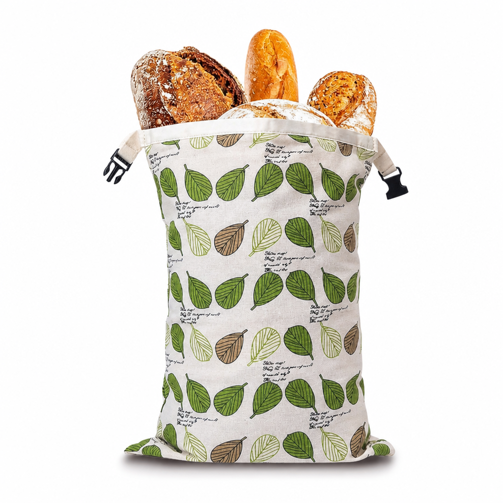 Reusable Double Layer Beeswax Bread Storage Bag Botanical Print Bakery Food Storage Pouch