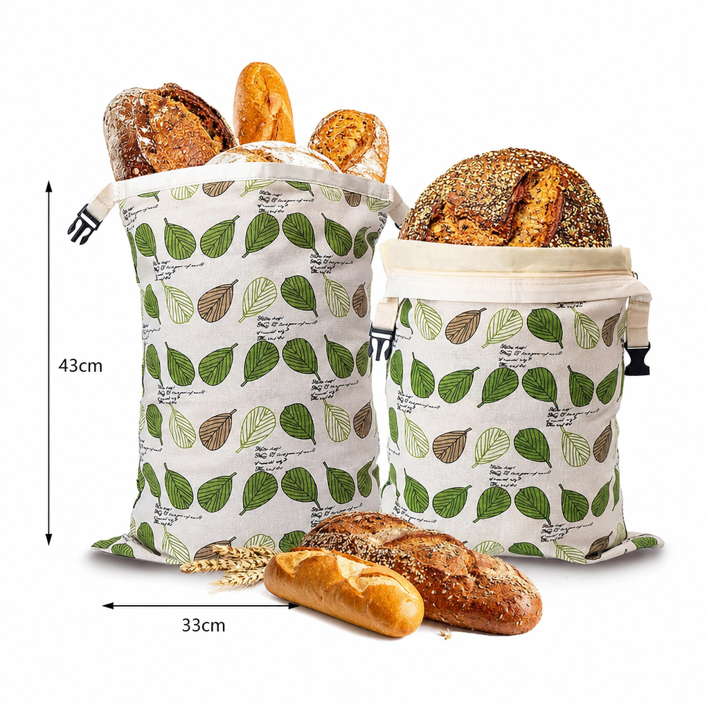 Reusable Double Layer Beeswax Bread Storage Bag Botanical Print Bakery Food Storage Pouch