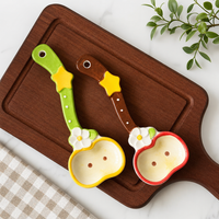 Cute Ceramic Dessert Spoon Colorful Cartoon Fruit and Flower Design Cream Stirring Spoon