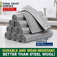 Double Layer Silver Wire Kitchen Cleaning Cloth Heavy Duty Non Scratch Dish Scrubbing Towel