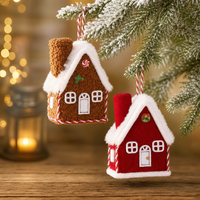 Mini Christmas House Hanging Ornament Fabric Gingerbread Cottage