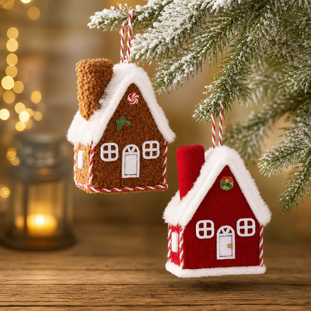 Mini Christmas House Hanging Ornament Fabric Gingerbread Cottage