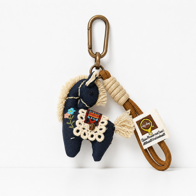 Vintage Horse Bag Charm – Cotton Linen Pony Pendant, Embroidered Animal Keychain for Backpack & Purse