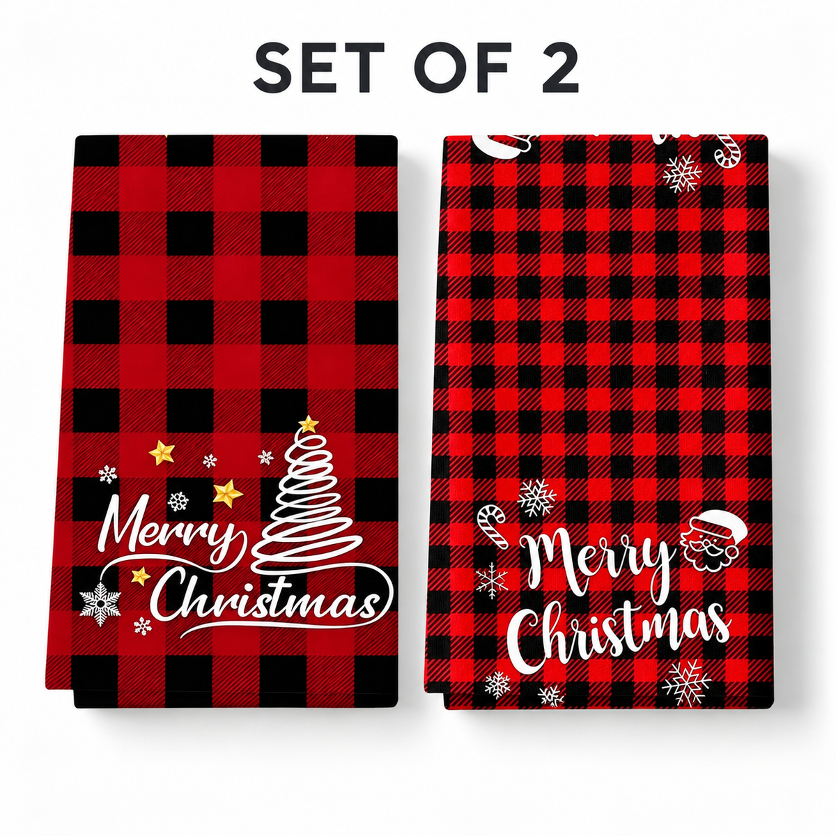 40 × 60 cm Set of 2 Christmas Microfiber Kitchen Towels – Polyester Dish Towels