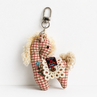 Vintage Horse Bag Charm – Cotton Linen Pony Pendant, Embroidered Animal Keychain for Backpack & Purse