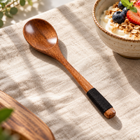 Nanmu Wood Dining Spoon with Cord Wrapped Handle