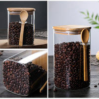 Glass Storage Jar with Bamboo Lid – High Borosilicate Spice Container with Scoop