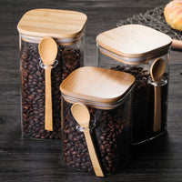 Glass Storage Jar with Bamboo Lid – High Borosilicate Spice Container with Scoop
