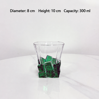 Color Block Whiskey Glass – 300ml Sculptural Glass Tumbler, Geometric Ice Cube Design for Juice, Water & Cocktails