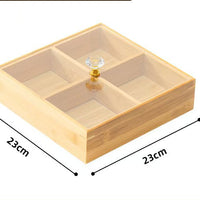 Bamboo Snack Box with Lid Compartment Storage Tray