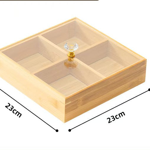 Bamboo Snack Box with Lid Compartment Storage Tray