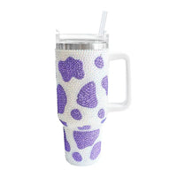 40oz Rhinestone Cow Print Insulated Stainless Steel Tumbler With Handle Large Capacity Travel Drink Mug