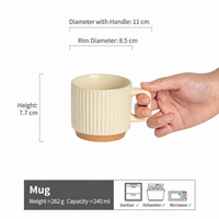 Ribbed Ceramic Coffee Mug – 240ml Minimalist Drinking Cup with Handle for Tea, Milk, Coffee & Hot Chocolate