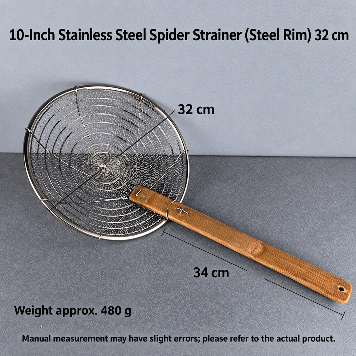 Stainless Steel Spider Strainer with Long Bamboo Handle