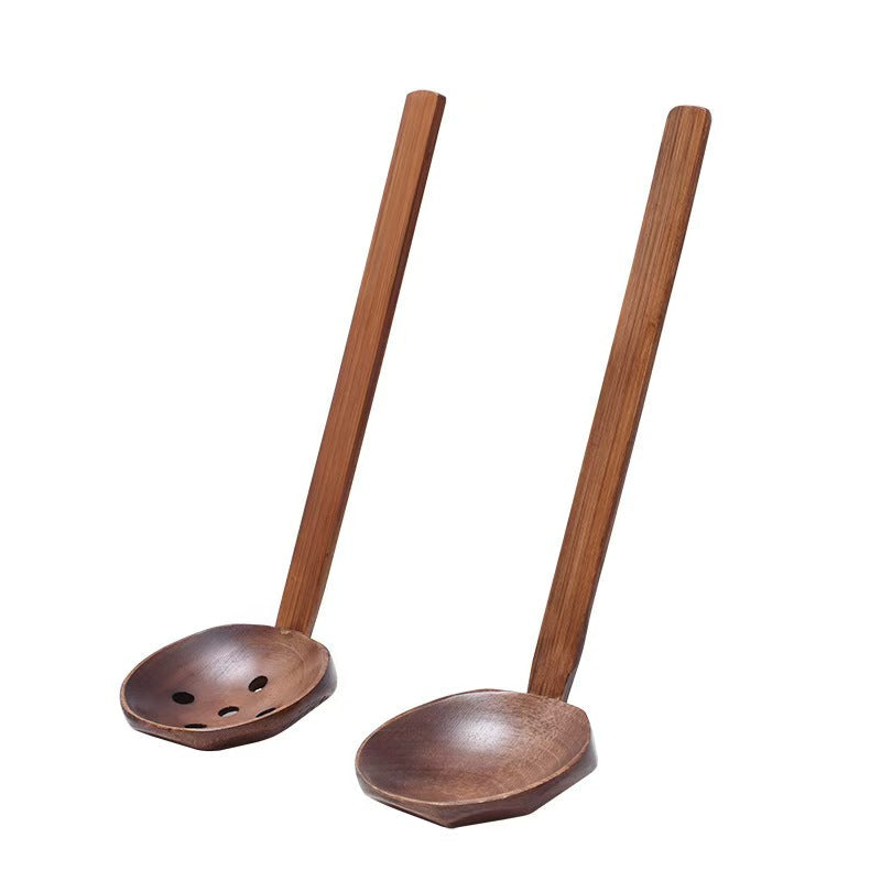 Long Handle Wooden Soup Ladle Octagonal Design